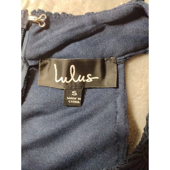 Lulus Size Small Crochet Halter Navy Blue Lace Maxi Dress Wedding Prom Formal - Picture 6 of 13